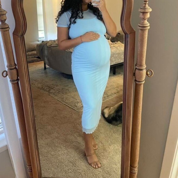 Maternity Cami Tank Short Sleeve Minimalist Midi Dress - Picture 1 of 6